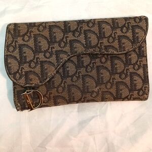 Christian Dior's Saddle Trotter TriFold Wallet Canvas Leather silver logo Used